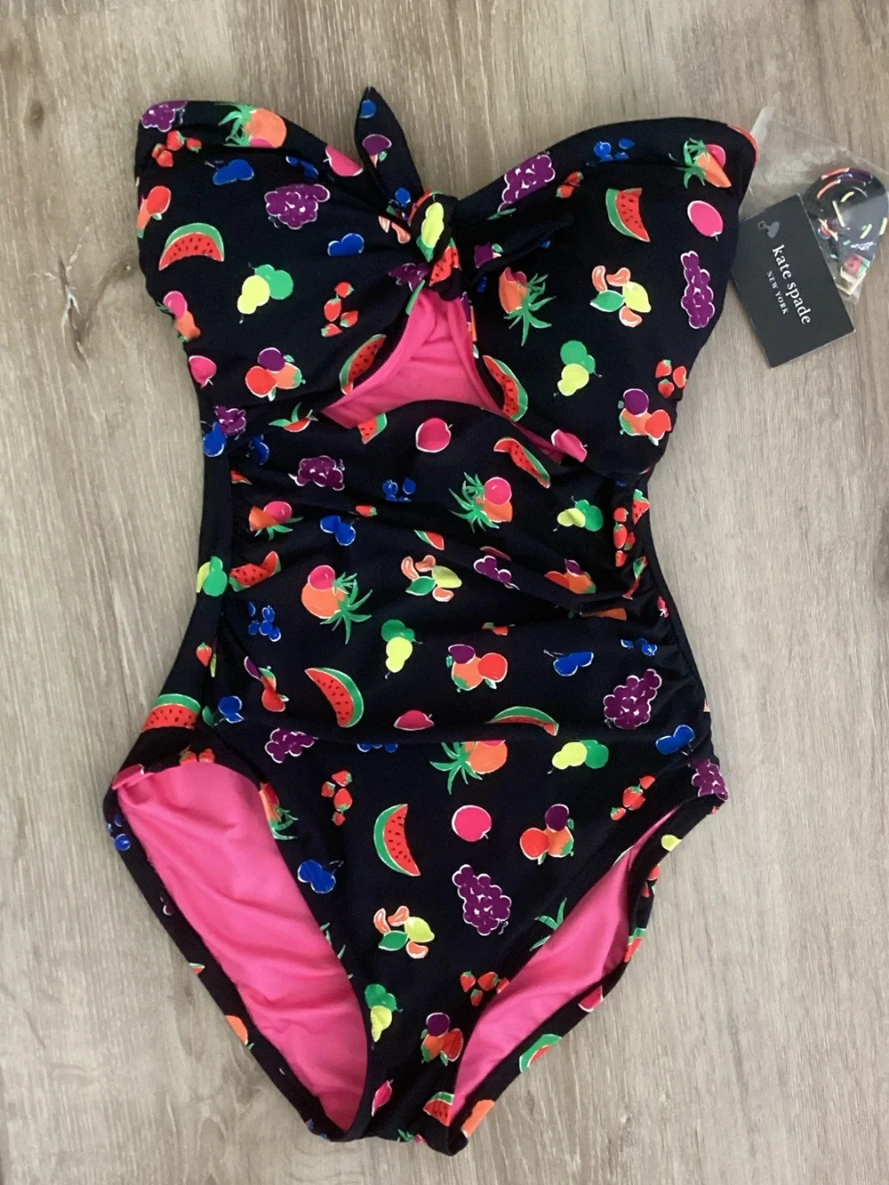 NWT Kate Spade Summer Fruits Bandeau Cut Out One Piece Swimsuit SZ XS Retro